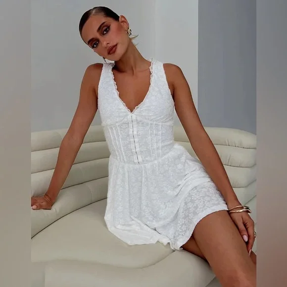 Loveluck Lace Mini Dress White, US 2 / White